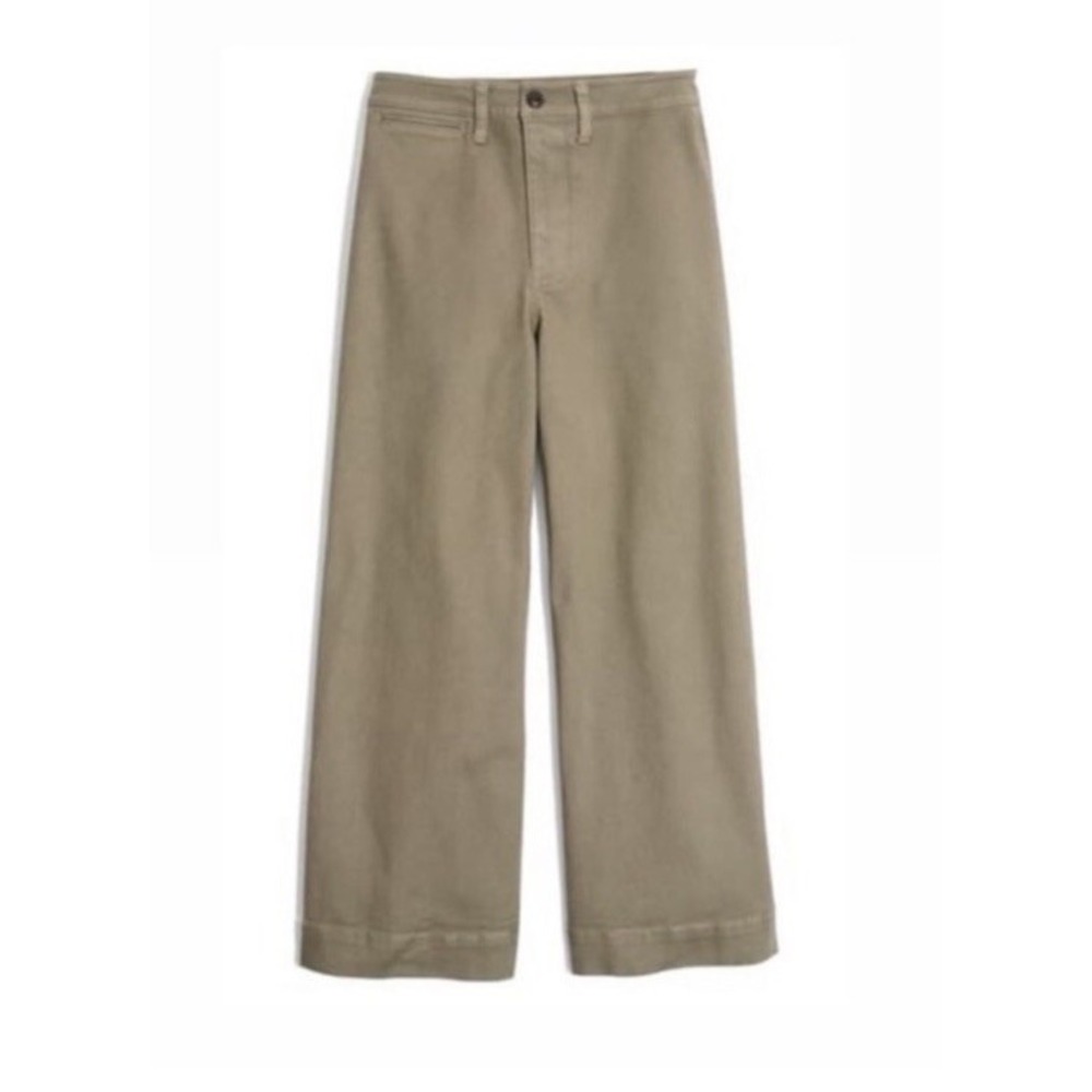 Madewell HighRise Emmett Wide-Leg Crop Pants Olive Green Brown 34 Canvas Utility